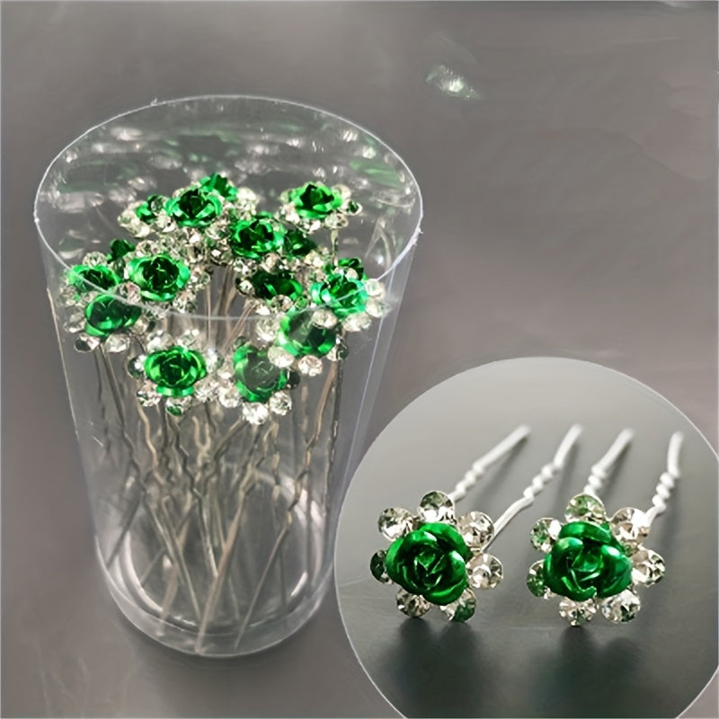 Crystal Flower Hair Pin Rhinestone Hairpin Bridal Wedding Hair Jewelry
