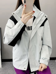 Women's Block Fleece Hooded Jacket for Outdoor Sports