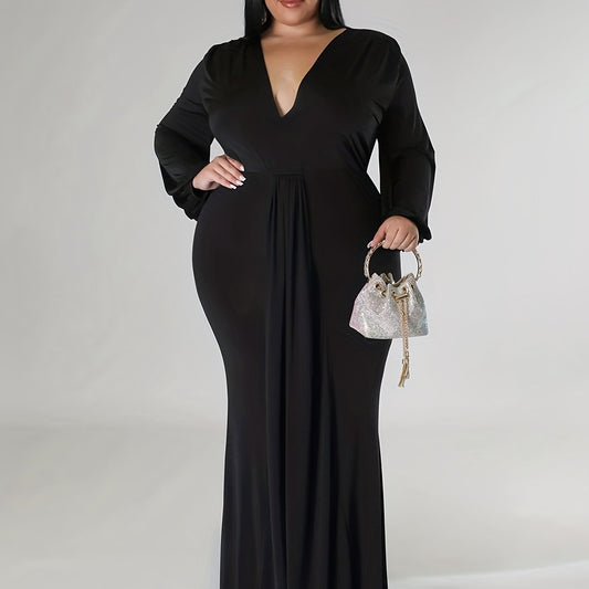  Sexy Dress Solid Lantern Sleeve V Neck High Split Maxi Dress