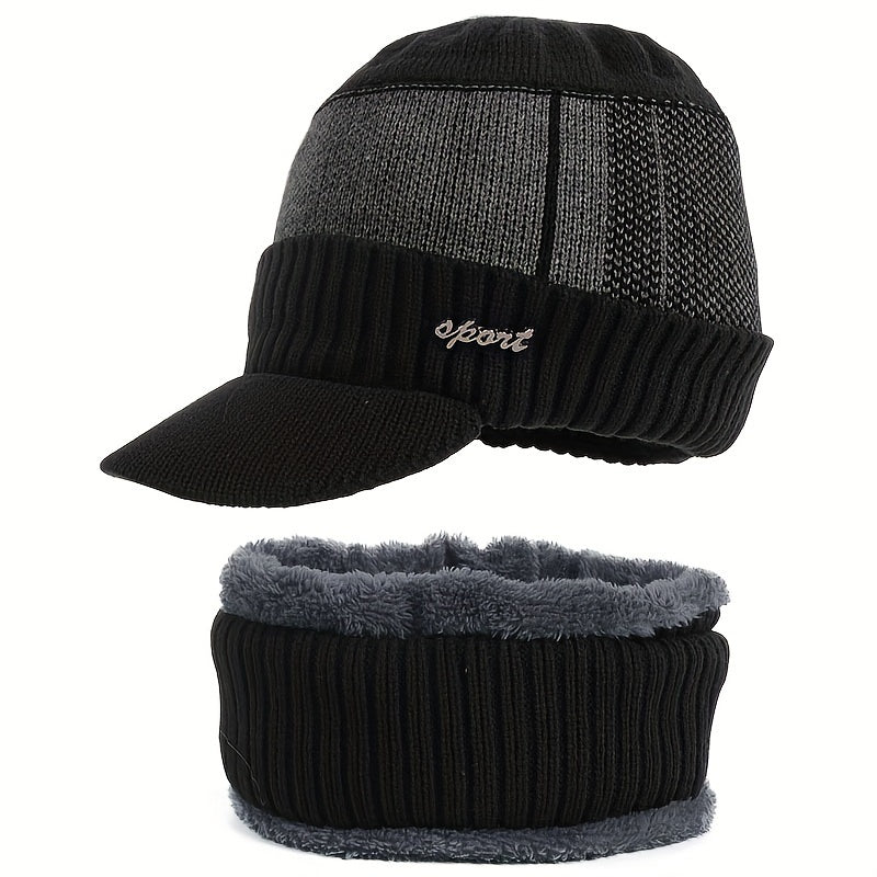 Winter Knit Cap & Scarf Set Warm Knitted Hat For Men And Women