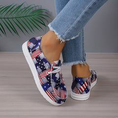 Women's Star & Striped Canvas Shoes Lace Up Flat Loafers