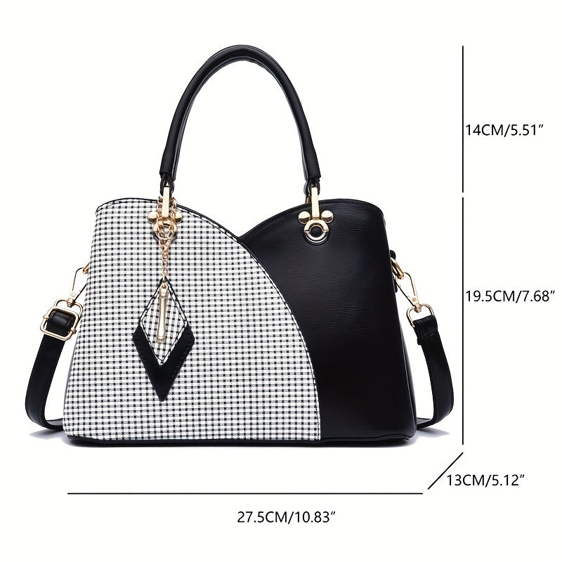 Plaid Tote Bag PU Leather Shoulder Handbag