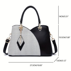 Plaid Tote Bag PU Leather Shoulder Handbag