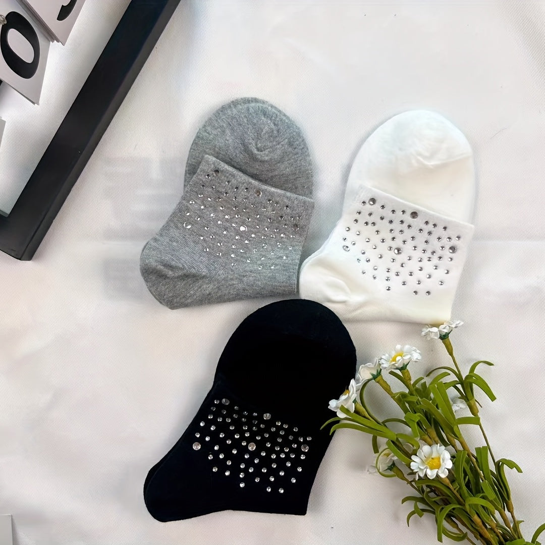 Polka Dot Rhinestone Crew Socks, Soft & Warm Women's Stockings