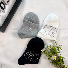 Polka Dot Rhinestone Crew Socks, Soft & Warm Women's Stockings