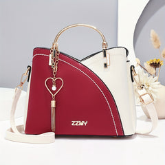 Tassel Accented Colorblock Handbag for Women Crossbody Bag with Zip Closure