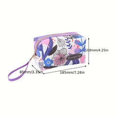 Flower Print Makeup Bag Large Capacity Travel Toiletry Bag with Wrist Strap