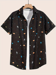Cat & Coconut Tree Print Men's Short Sleeve Shirt