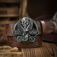 Men's Casual Skull Buckle PU Leather Belt Vintage Western Style Dress Belt