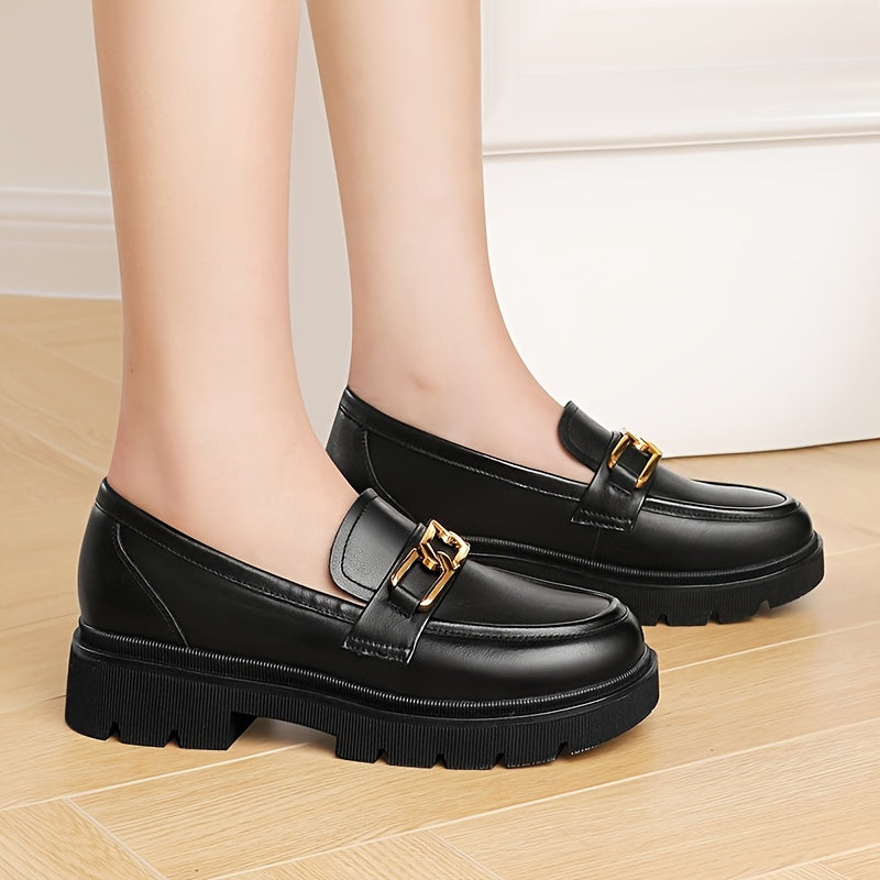 Women's Chain Decor Loafers Platform Chunky Heeled Shoes