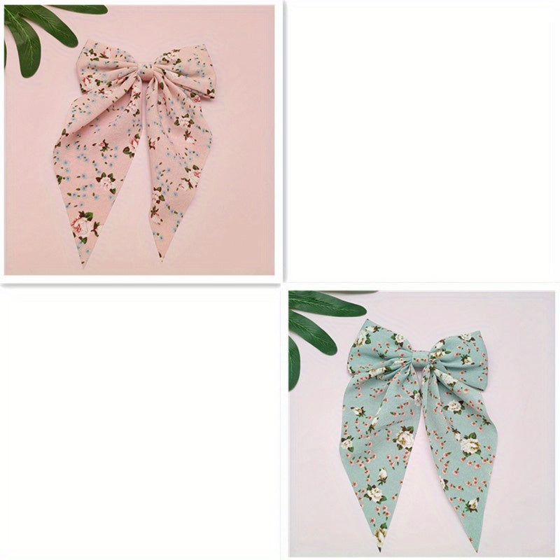 4pcs Floral Streamer Bow Hair Clip for Baby Girls
