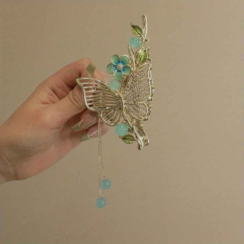 Butterfly Hair Claw with Faux Pearl Tassel Ponytail Holder