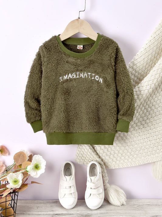 Kids Plush Letter Print Sweatshirt Tops - Boys & Girls