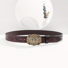 Men's Burgundy Western Cowboy Vintage Buckle Belt