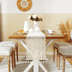 American Crochet Lace Table Runner Beige Cover