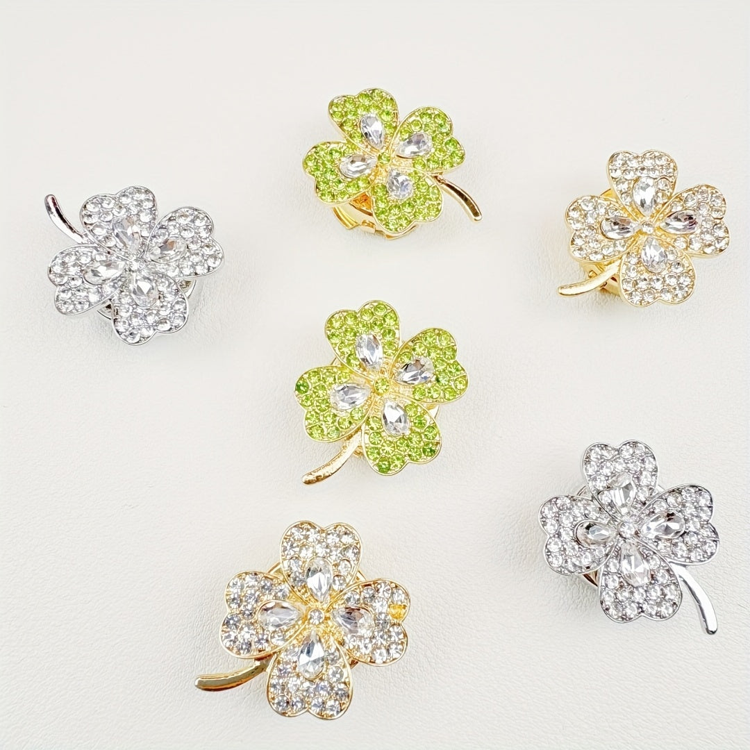 2pcs Four Leaf Clover Rhinestone Button Covers for Easter Football Spring