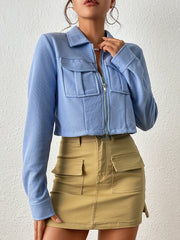 Zipper Solid Jacket Turn Down Collar Long Sleeve Outerwear