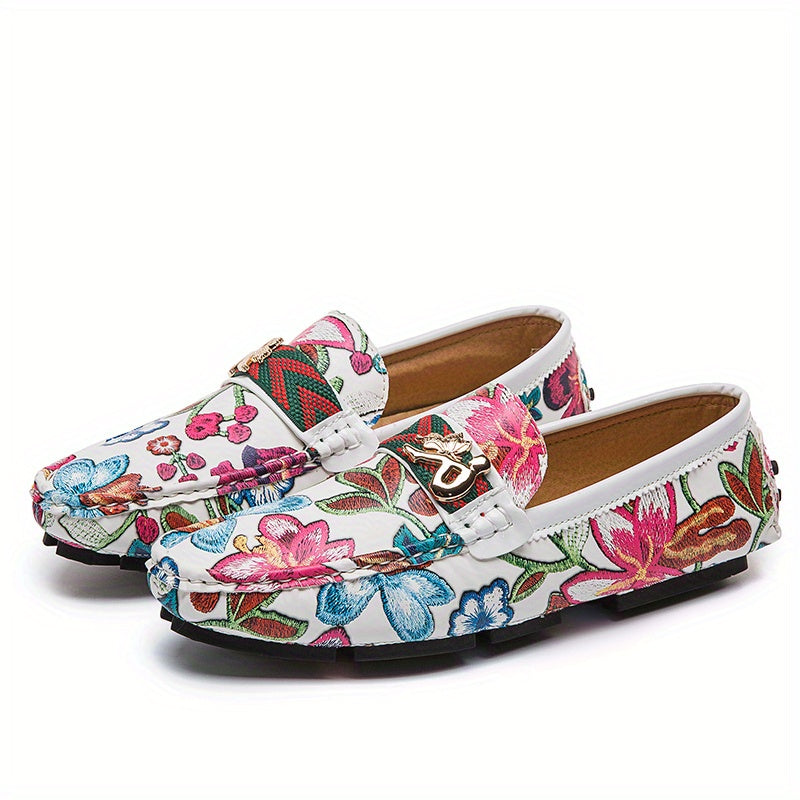 Floral Print Loafers Soft Sole Slip On Shoes Comfy Flat Shoes
