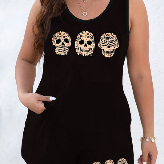  Leopard Skull Print Lounge Set Tank Top & Shorts Pajama