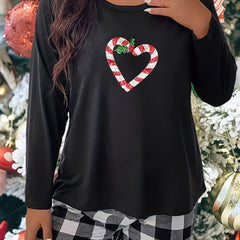  Christmas Heart & Lollipop Print Sleepwear Top