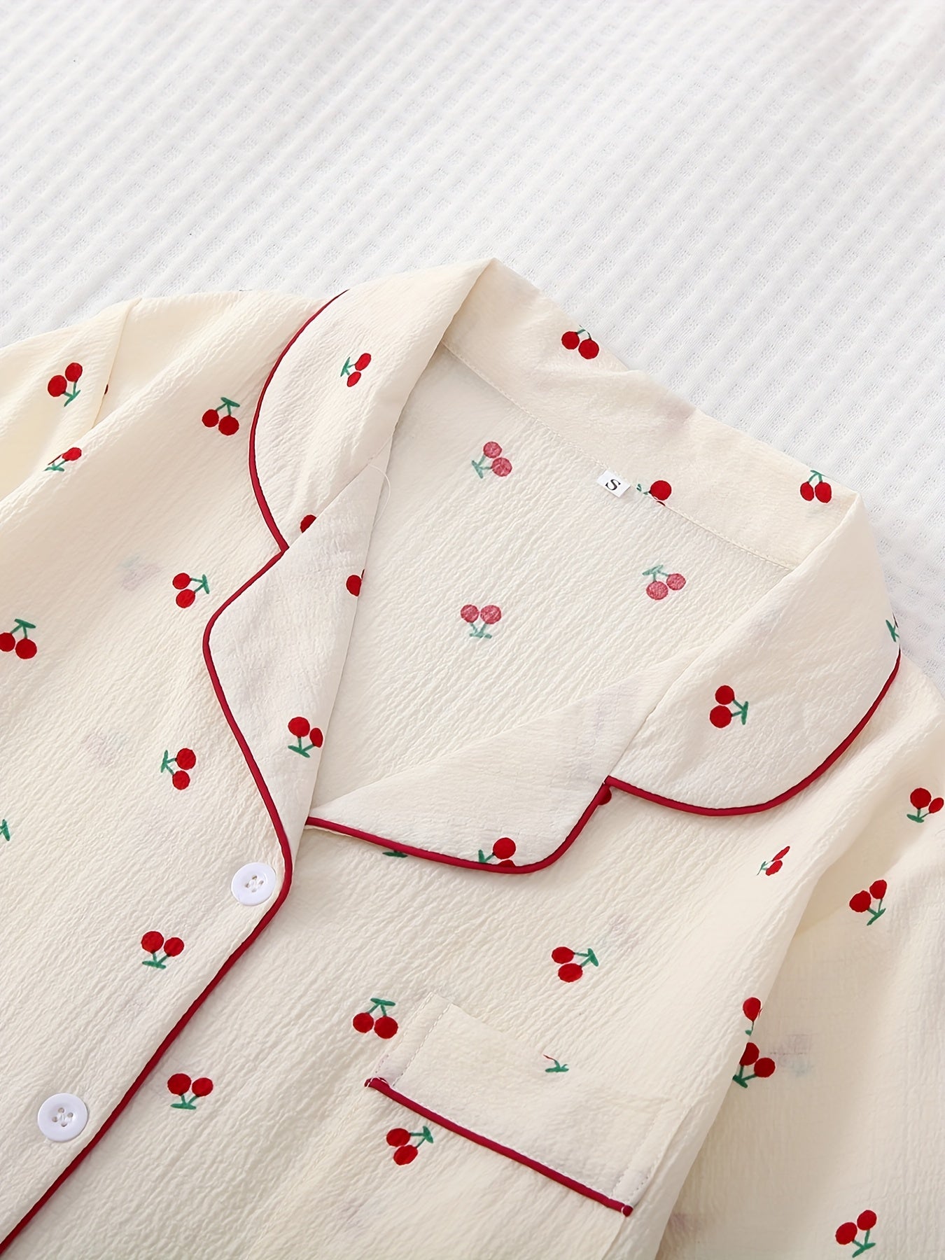 Cherry Print Pajama Set Sweet Top And Bow Shorts Women's Sleepwear