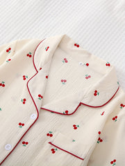 Cherry Print Pajama Set Sweet Top And Bow Shorts Women's Sleepwear