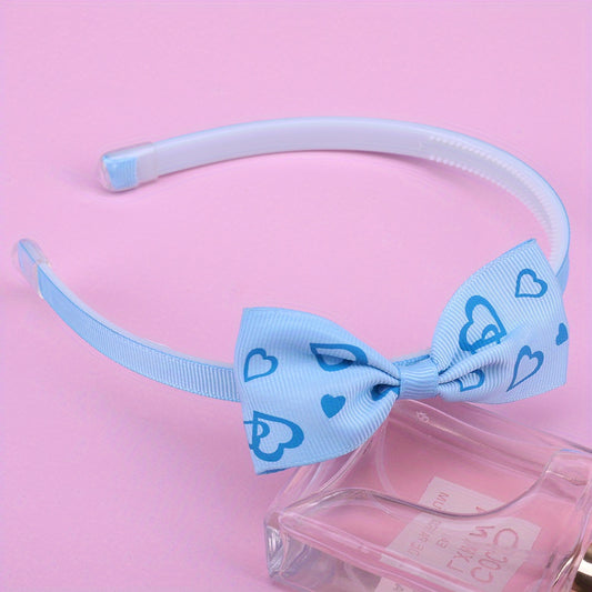 Baby Girls Heart Printed Bow Headband Nonslip Hair Band