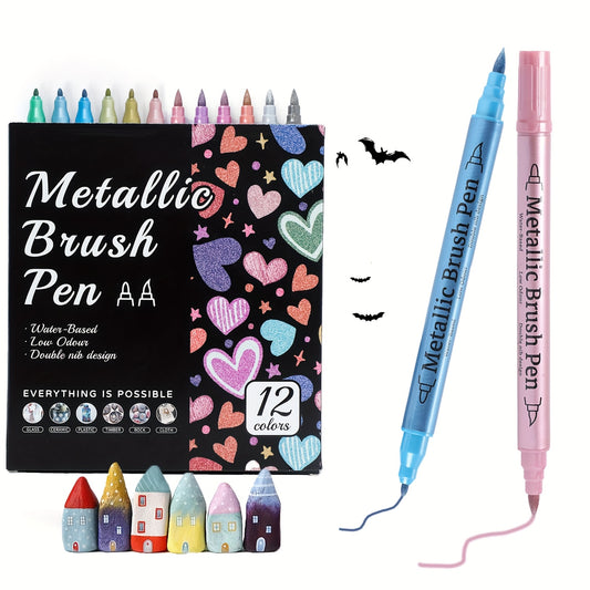 Metallic Marker Pens Dual Tip Acrylic Paint Markers for Art & Crafts