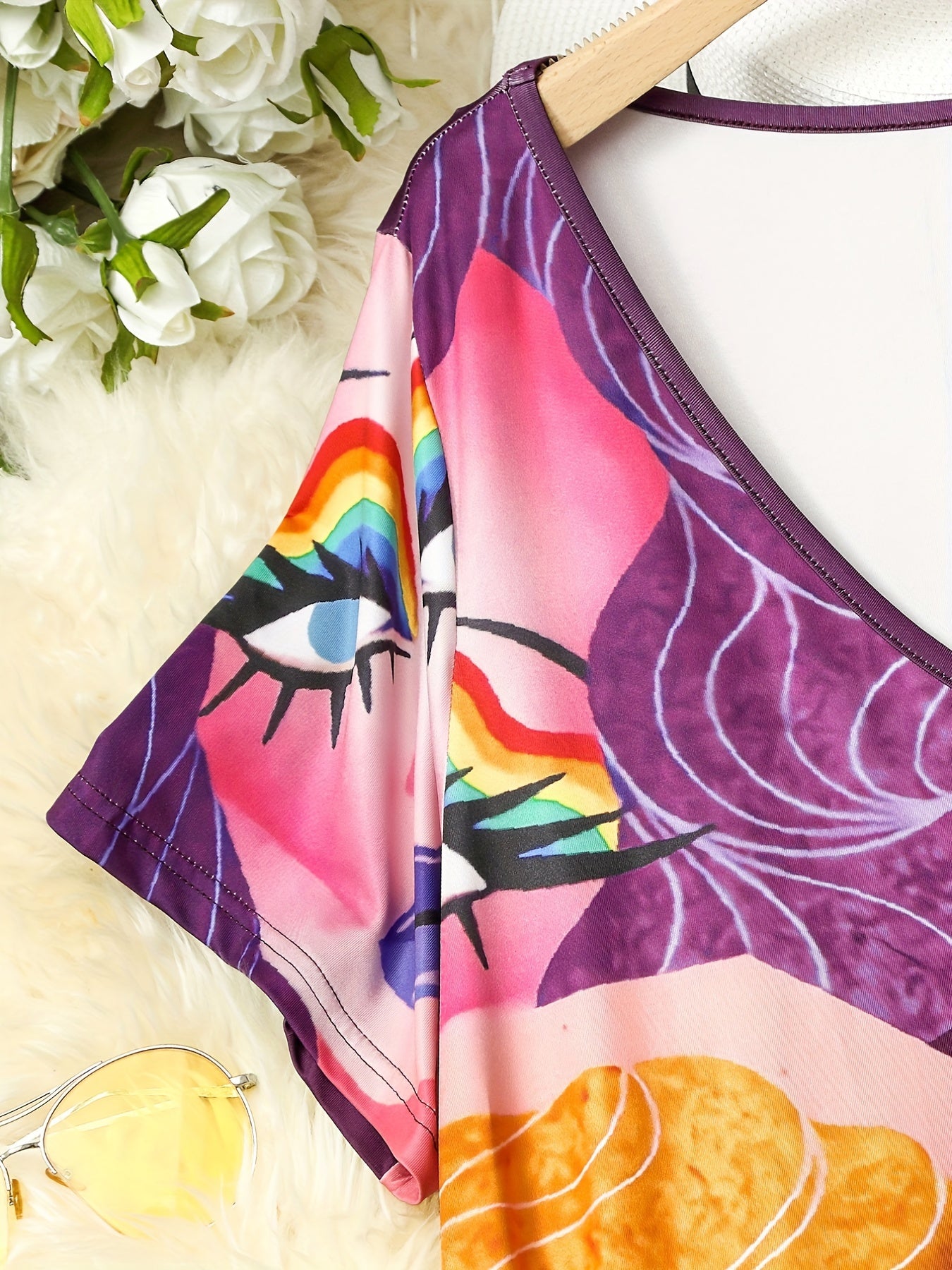  Cartoon Print V Neck Dress
