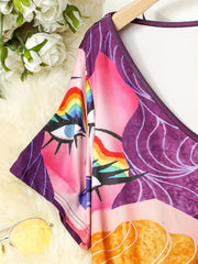  Cartoon Print V Neck Dress