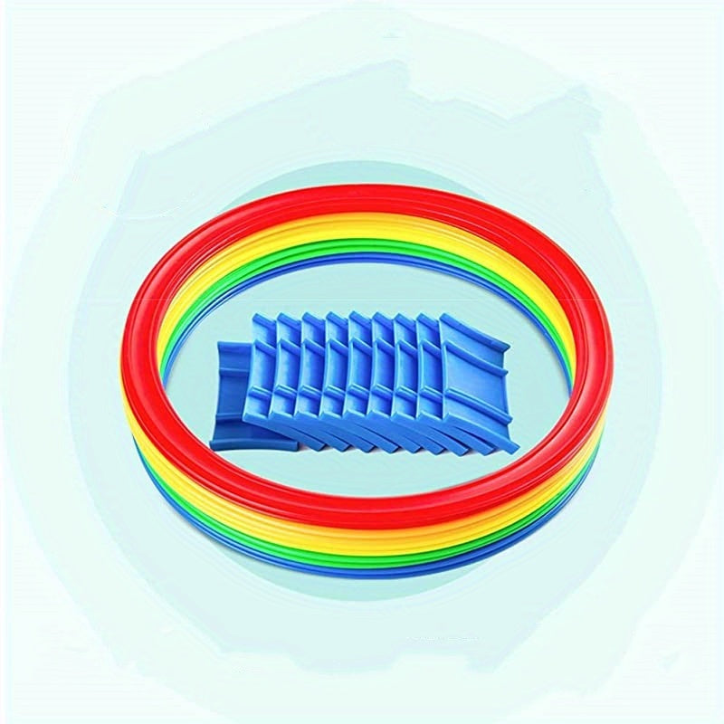 10 Colored Plastic Rings & Connectors Fun Hopscotch Ring Game Set