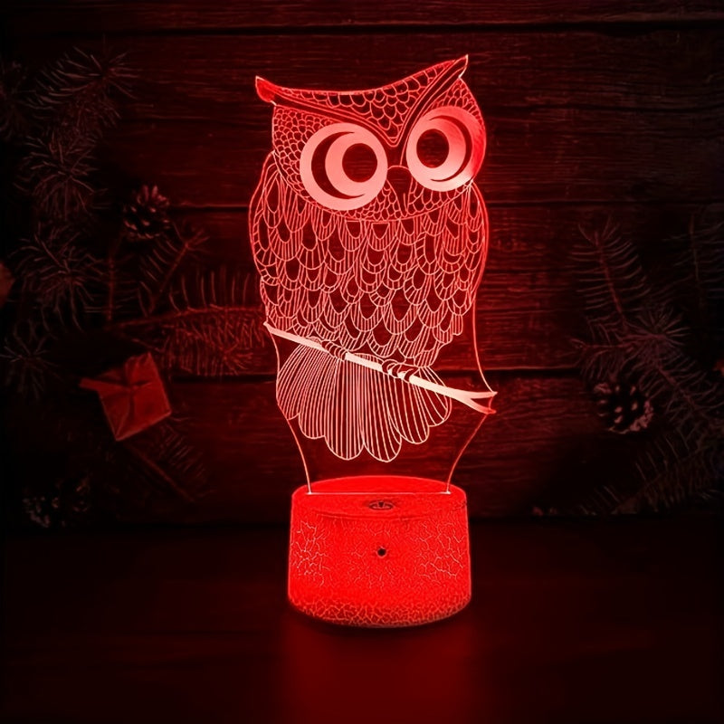 Owl Night Light 16 Colors Remote Control Smart Touch Dimmable 3D Lamp
