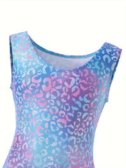 Leopard Print Gymnastics Suit Girls Dance Leotard