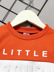 Boy 2pcs Sweatshirt & Pants LITTLE TROUBLE MAKER Print Crew Neck Long Sleeve