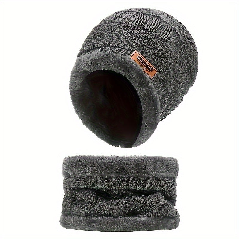 Winter Warm Beanie Hat Scarf Set Fleece Lined Cap Neck Cover