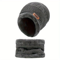 Winter Warm Beanie Hat Scarf Set Fleece Lined Cap Neck Cover