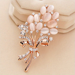 Golden Flower Bouquet Brooch Corsage Scarf Clip