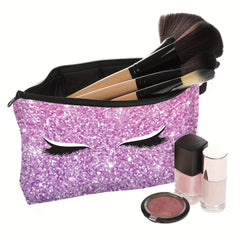 Eyelash Printed Makeup Brush Bag For Purse Pink Cosmetic Bag