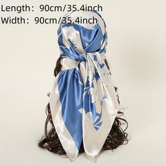 Boho Flower Print Square Scarf Silk Bandana Vintage Satin Shawl