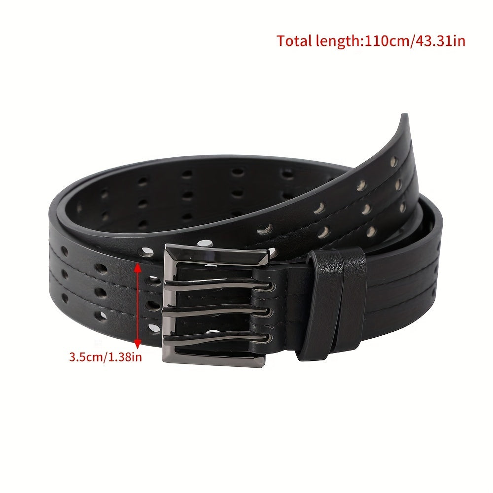 Eyelet Hollow Out PU Belt Stylish Square Three Pin Buckle Waistband