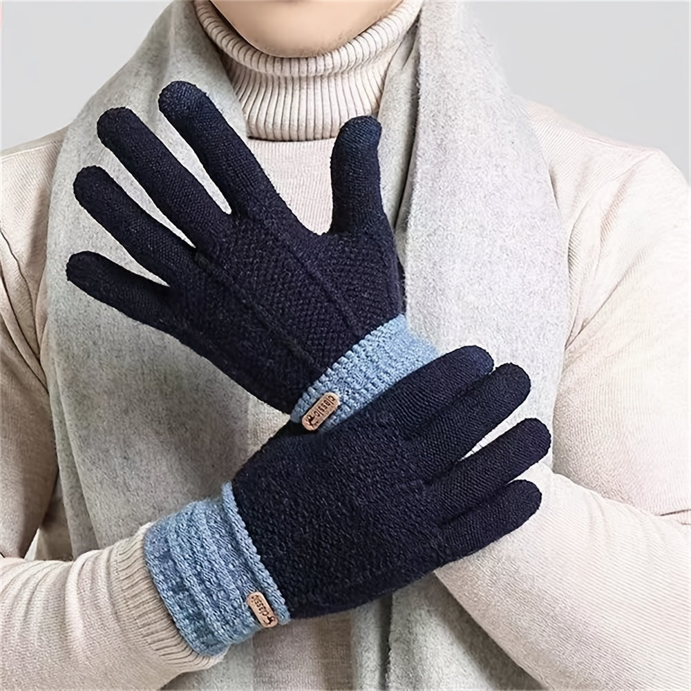 Men's Winter Warm Knitted Touch Screen Gloves Plus Velvet Thicken