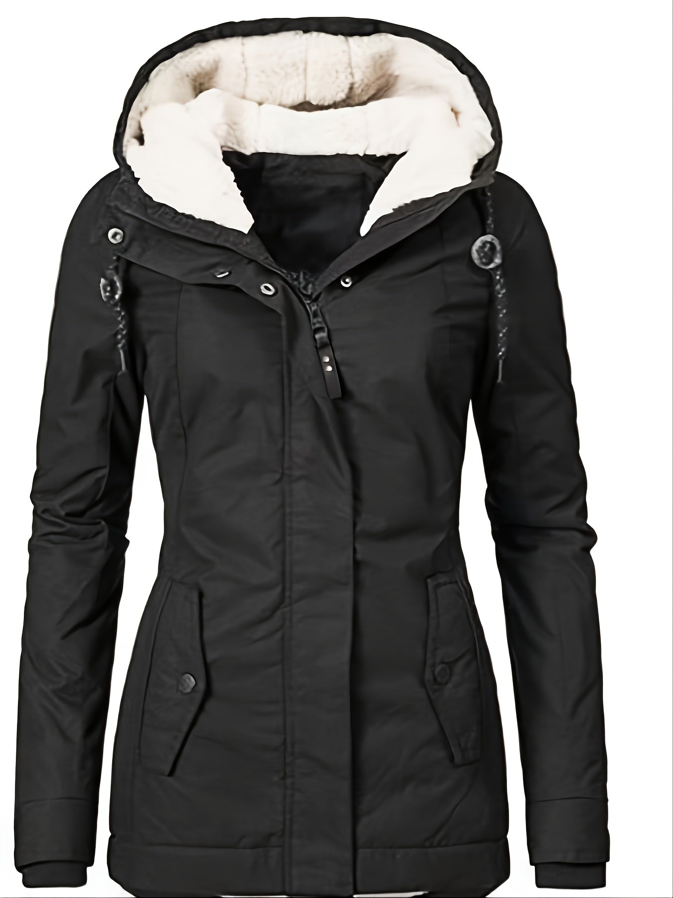 Solid Hood Thicken Parkas Long Coats Casual Coat For Fall & Winter