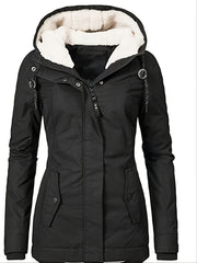 Solid Hood Thicken Parkas Long Coats Casual Coat For Fall & Winter