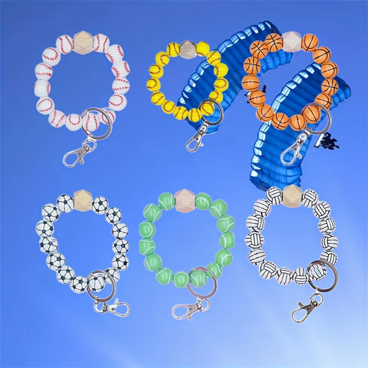 Sports Beaded Keychain Bracelet Baseball Volleyball Basketball Soccer Ten