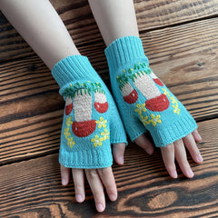 Mushroom Crocheted Fingerless Gloves Vintage Embroidery Gloves