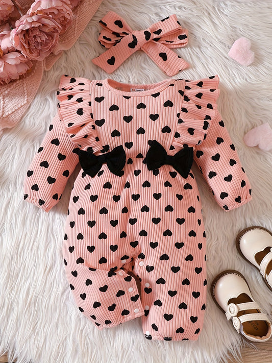 Infant Baby Girl Love Ruffle Long Sleeve Jumpsuit Newborn Bow Romper