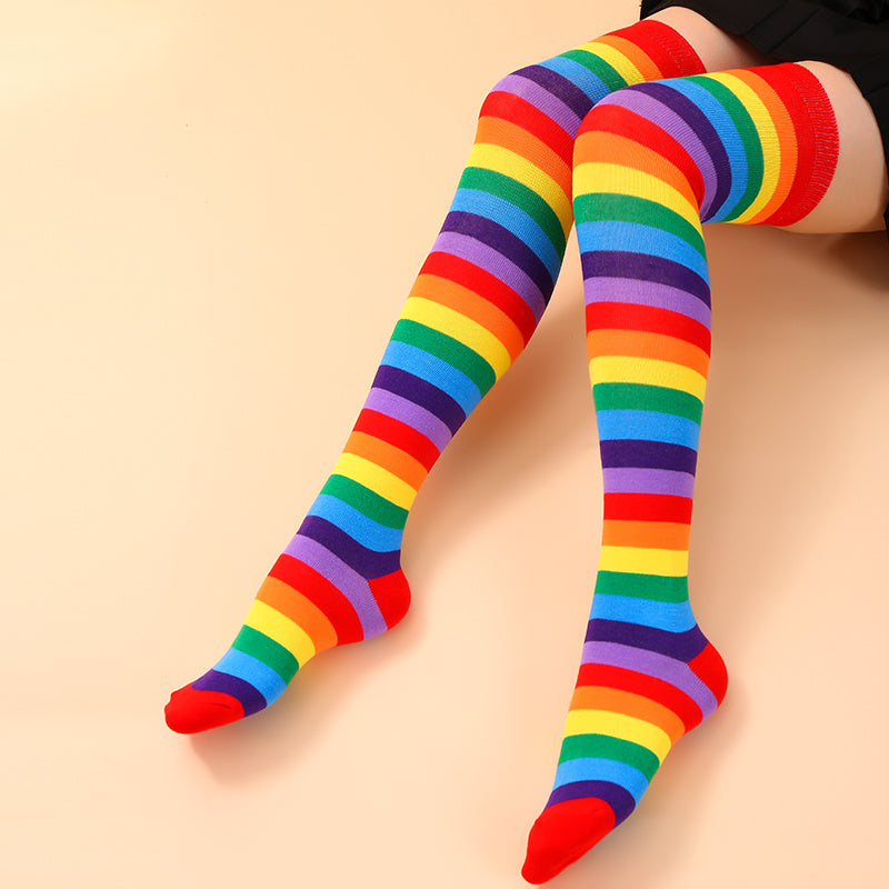 Women's Rainbow Striped Over The Knee Socks