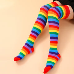Women's Rainbow Striped Over The Knee Socks