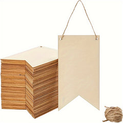 10pcs Natural Wooden Flags for DIY Crafts & Decorations with Twine