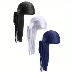 3pcs Unisex Satin Head Scarf Stretchy Bandana Beanie Durag Turban Cap